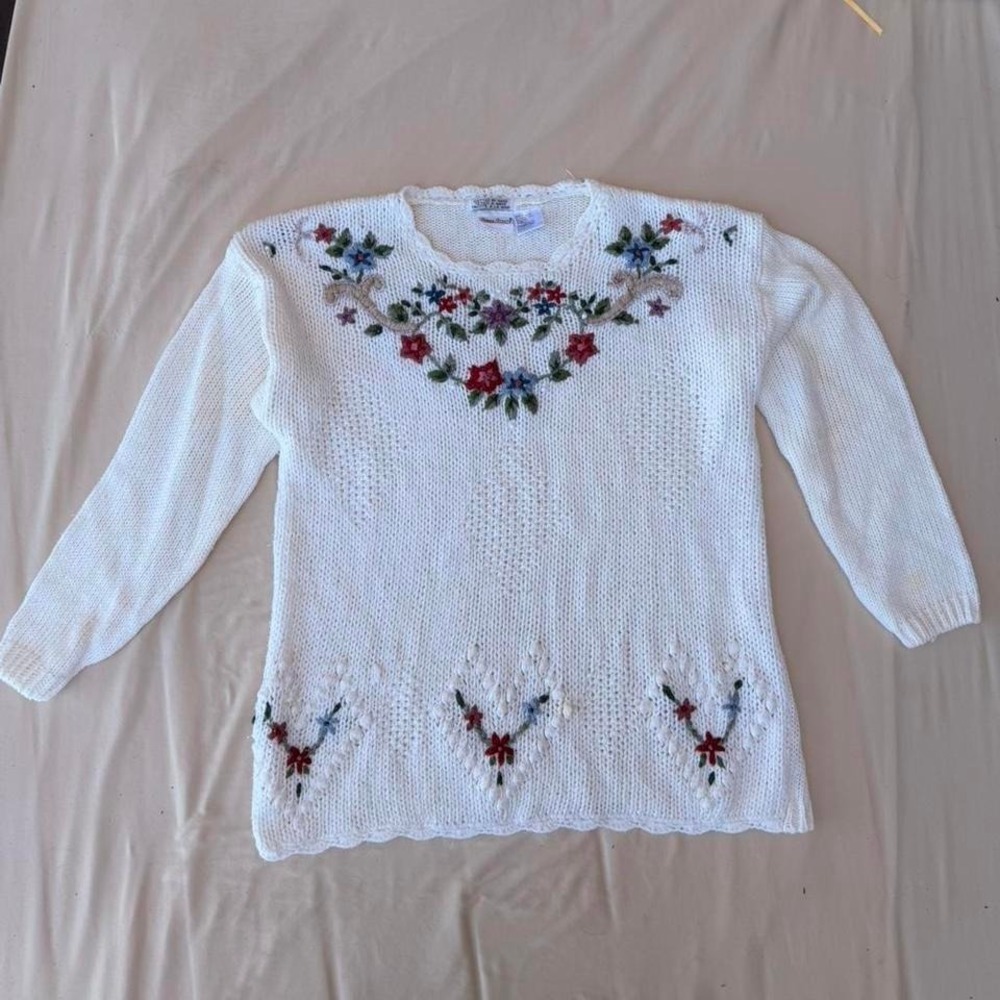 Hand Knitted sweater by bobbie brooks with flower embroidery